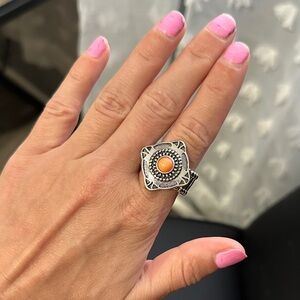 Silver and Orange Geometric Ring